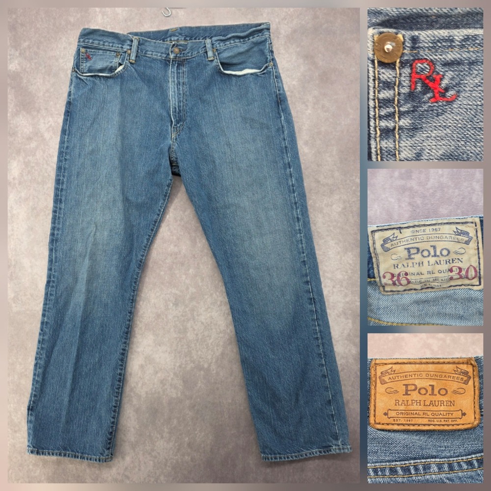 Polo Ralph Lauren Selvedge Jeans Mens 36x30 Straight Leg Medium Wash Fits 40x31